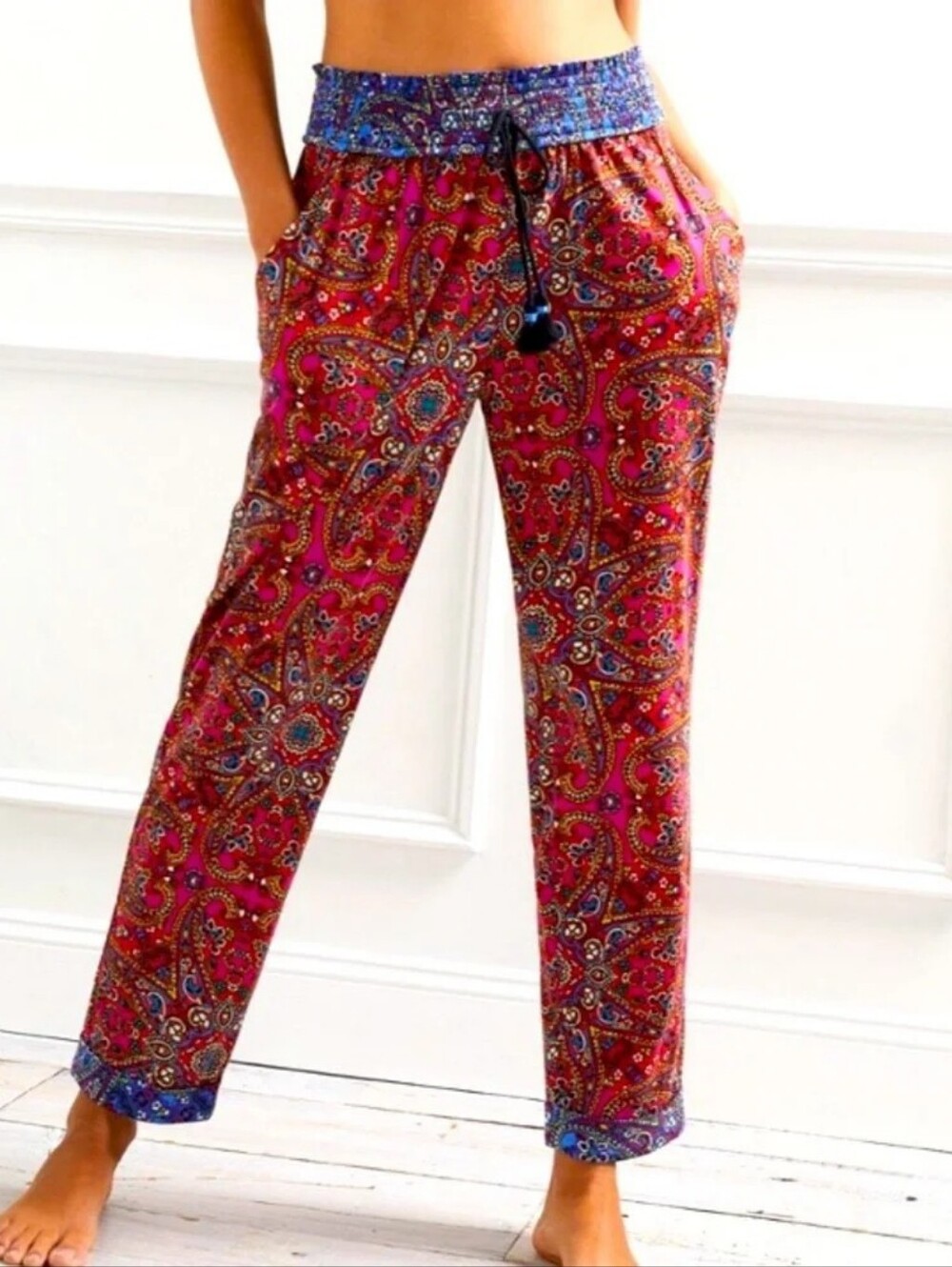 Anthropologie Carolyn Pink Paisley Drawstring Pajama Pants